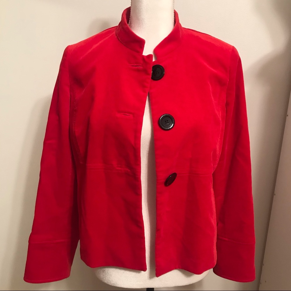 Anne Klein Lined Velour Velvet Thick Jacket Blazer Red